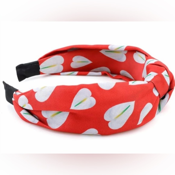 Red & White Leaf Pattern Top Knot Headband - Picture 5 of 13